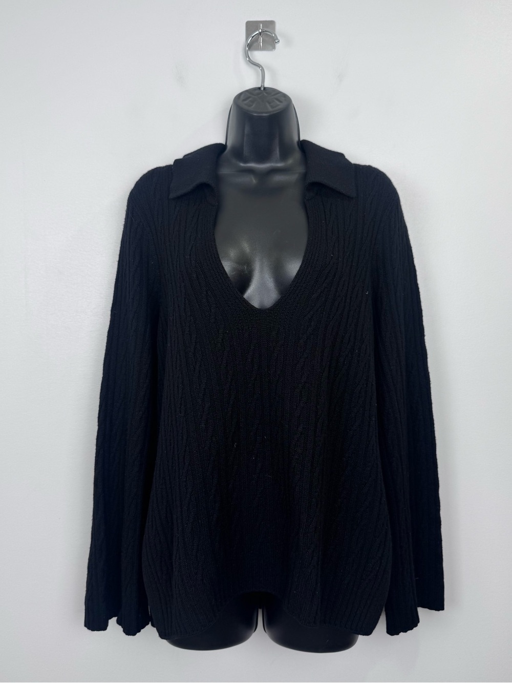 LESET Women Zoe Black Cable Knit Lambswool Cashmere Blend Sweater Size Small